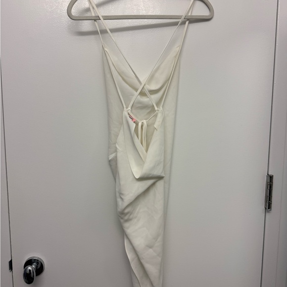 Amanda Uprichard White Asymmetrical Slip Dress with Side Ruched Drape - Picture 6 of 6